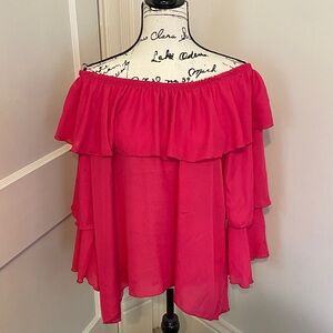 ADORA Off-Shoulder Ruffle Blouse in Vibrant Pink